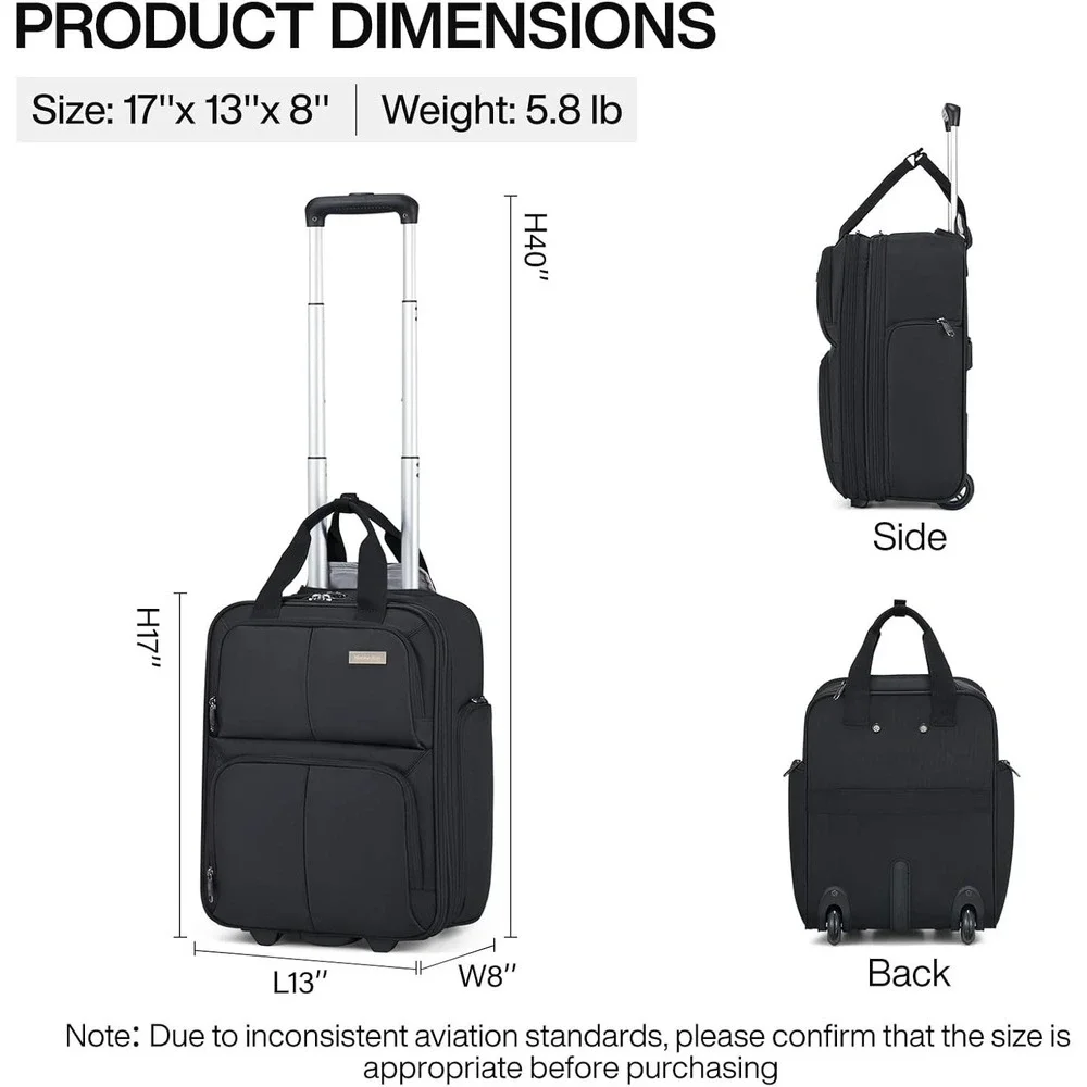 Hanke 16 Inch Under Seat Rolling Carry On Bag Airline Approved Black
